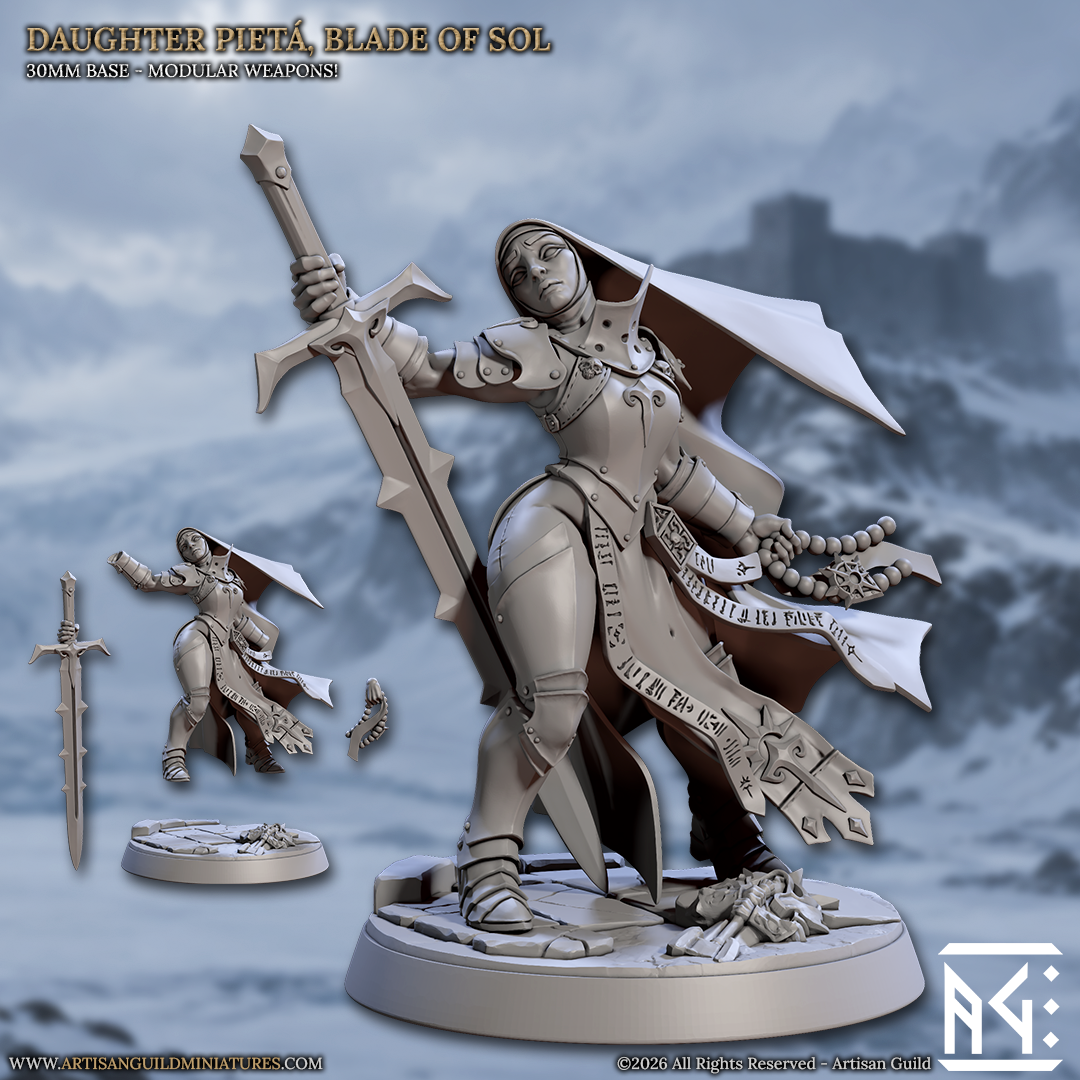 Daughter Pietà, Blade of Sol, D&D-Heldenminiatur von Artisan Guild, 3D-gedruckt