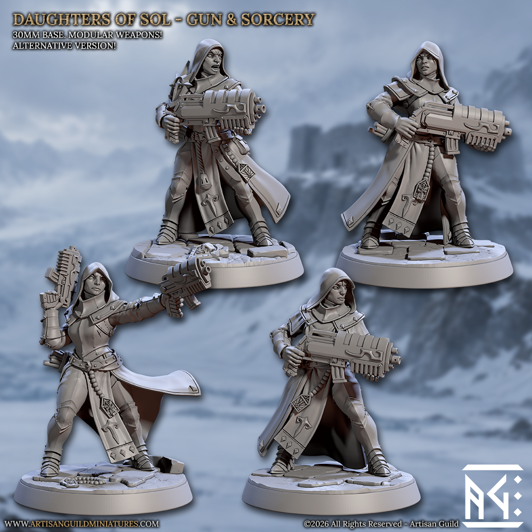 Daughters of Sol Arbalist V3, Gun & Sorcery Miniaturen von Artisan Guild, 3D-gedruckt
