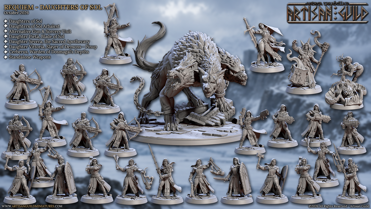 Requiem Daughters of Sol Set 90, D&D-Miniaturen von Artisan Guild, 3D-gedruckt – Gesamtübersicht