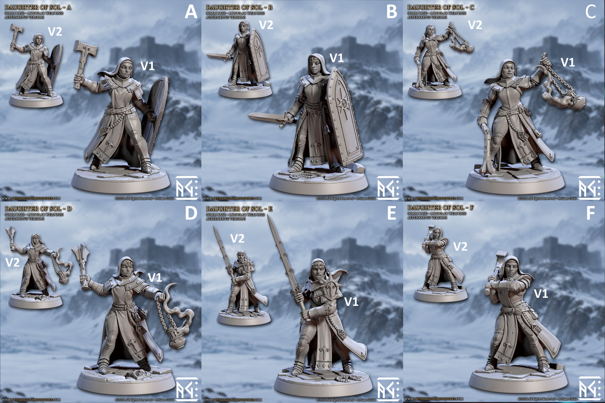 Daughters of Sol A bis F mit V1 und V2, Miniaturen von Artisan Guild – Einzelfiguren