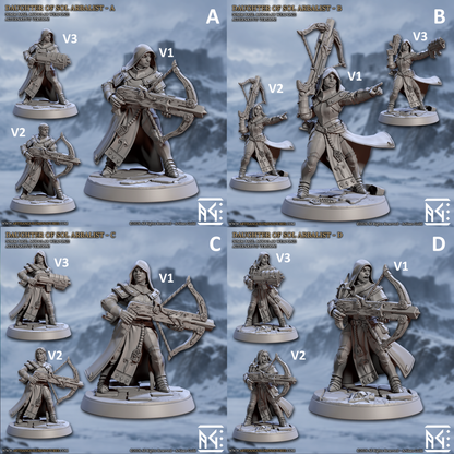 Daughters of Sol Arbalist A bis D mit V1, V2 und V3, Miniaturen von Artisan Guild – Einzelfiguren