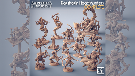 Rakshakin Headhunter Set 14, D&D-Miniaturen von Artisan Guild, 3D-gedruckt – Frontansicht